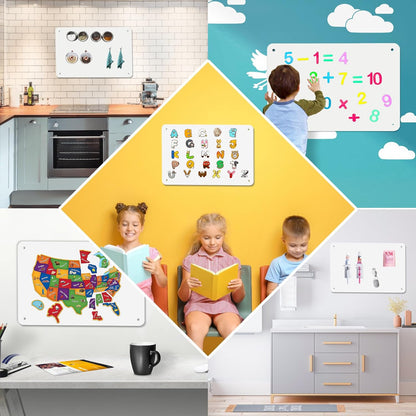 2Pack Black Magnetic Board,17.5" x 11.4" Magnet Bulletin Board to Display Magnetic Notes, Poetry, Photos, Suitable for Wall, Refrigerator, Cabinet etc, Come with 8 Pcs Dual Lock Tape and Screws