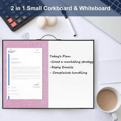 TSJ OFFICE Small Whiteboard Cork-Board - 16" X 12" Portable Aluminum Black Framed Magnetic Dry Erase Board, Small Bulletin Cork Board with Holder for Office, Home and School