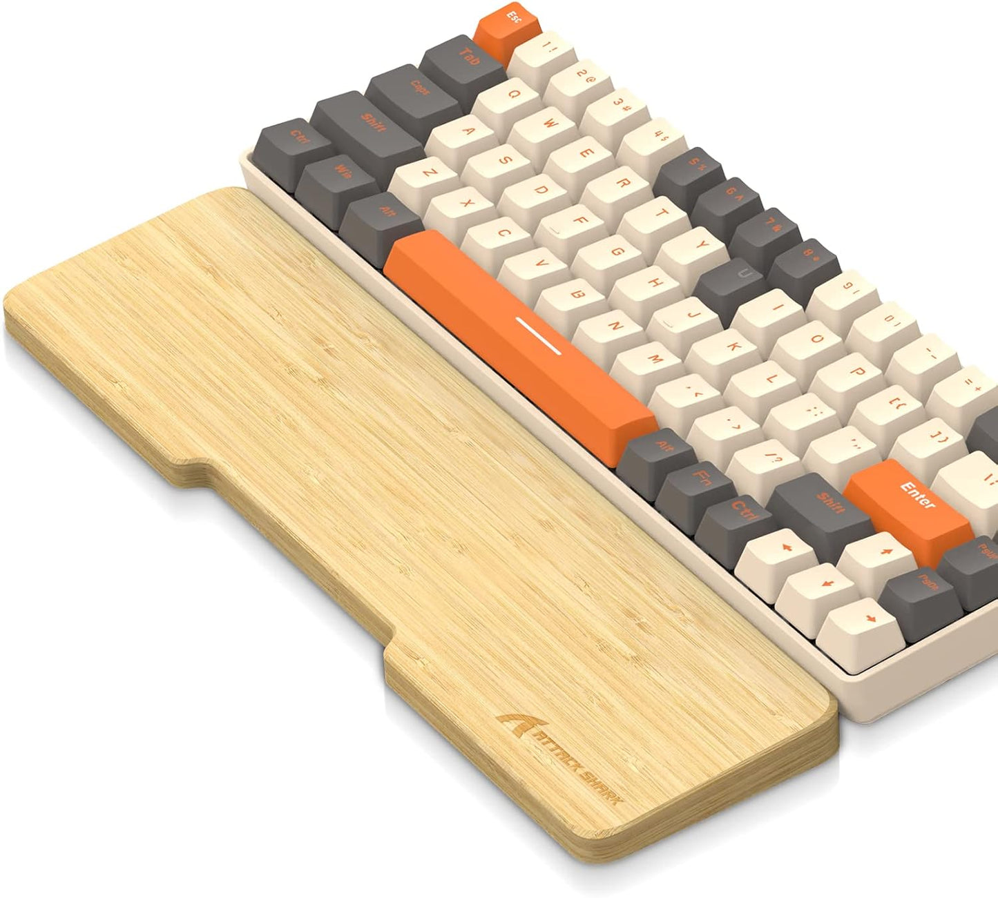 ATTACK SHARK Bamboo Wrist Rest for Computer Keyboard，Ergonomic Hard Palm Rest for Comfortable Typing Pain Relief，Anti-Slip Wrist Support for Office, Gaming, Laptop (98 Key)