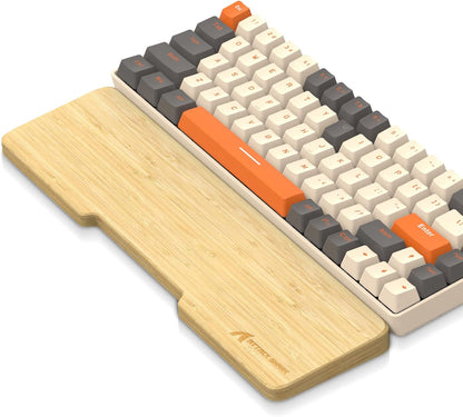 ATTACK SHARK Bamboo Wrist Rest for Computer Keyboard，Ergonomic Hard Palm Rest for Comfortable Typing Pain Relief，Anti-Slip Wrist Support for Office, Gaming, Laptop (98 Key)