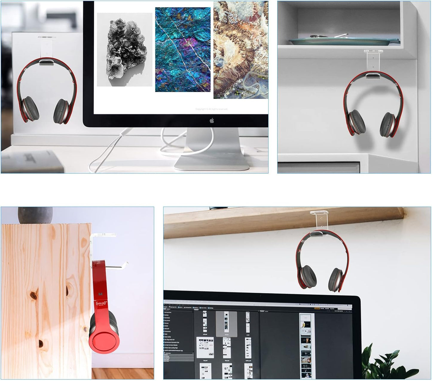 Cosmos 2 Pcs Headphone Hanger Mount Under-Desk Headset Hanger Hook Earphone Holder Wall Mount Hooks with Adhesive Tape & Screw Set Compatible with PC Gaming DJ Headset, Acrylic (Solid Black)