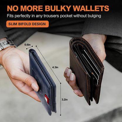 Wallet for Men Slim RFID Blocking Bifold Carbon Fiber,Minimalist Small Compact Front Pocket Credit Card Holder,Thin Mens Leather Wallets Smart Security With 2 ID Windows 1 Cash,Birthday Gifts for Men