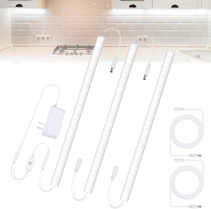 JUSJUBR 12-Inch Slim LED Under Cabinet Light with Memory Function, Warm White 3000K Dimmable USB Light Bar for Rooms