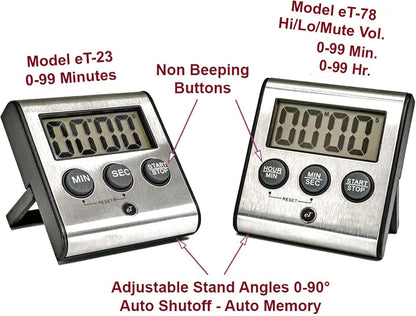Elegant Digital Kitchen Timer, Stainless Steel Model eT-23, Super Strong Magnetic Back, Loud Alarm, Large Display, Auto Memory, Auto Shut-Off by eTradewinds