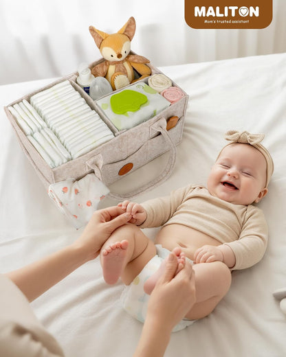 Maliton Baby Diaper Caddy Organizer for Changing Table, Nursery Storage Bin Basket with Handle, Felt Diaper Organizer Suitable for Indoor Outdoor (Khaki)