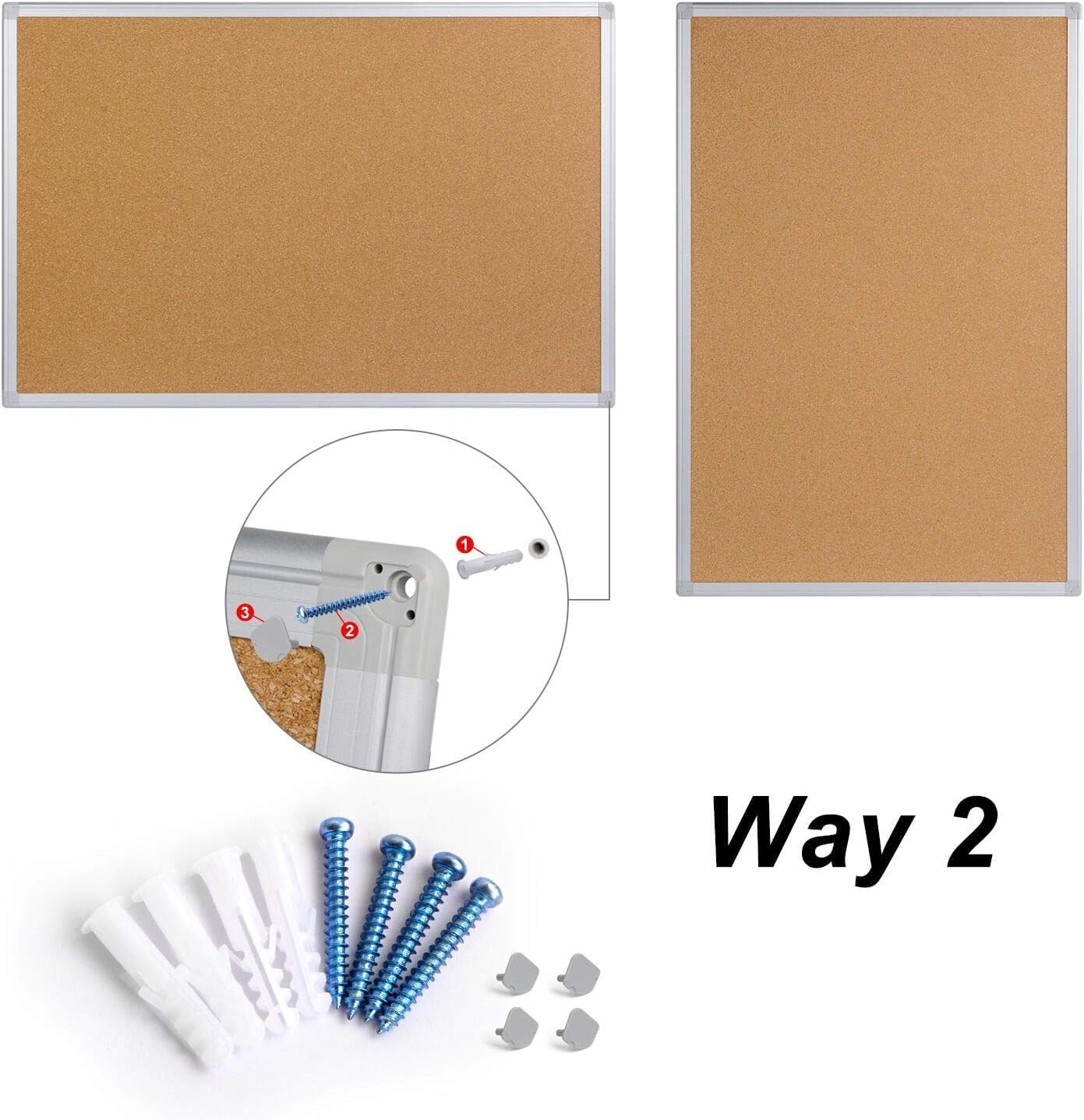 Bulletin Board 36 x 48, Silver Aluminium Framed 4x3 Large Wall Mounted Cork Office Notice Pin Board