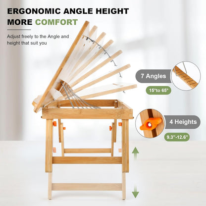 Nnewvante Drawing Table Foldable Drafting Desk with Adjustable Height & Angle Bamboo Drawing Board Easel with Tablet and Phone Slots for Painting, Drafting, Writing, Reading