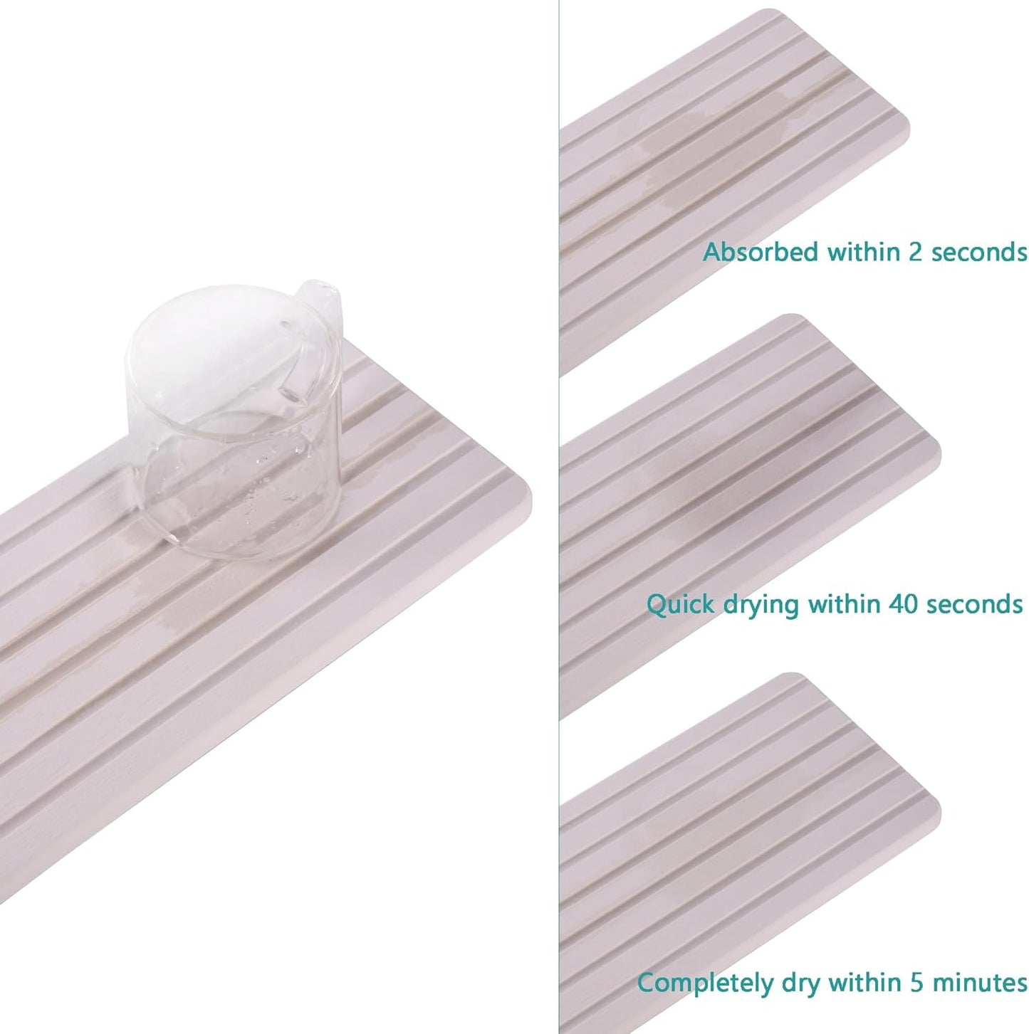 NiuYichee 2 PCS Water Absorbent diatomite Coasters, 8.3" x 4" Water Absorbing Stone Tray for Sink, Stone Drying mat for Kitchen Counter, Stone soap Tray Used for Hand Soaps & toiletries & Plants