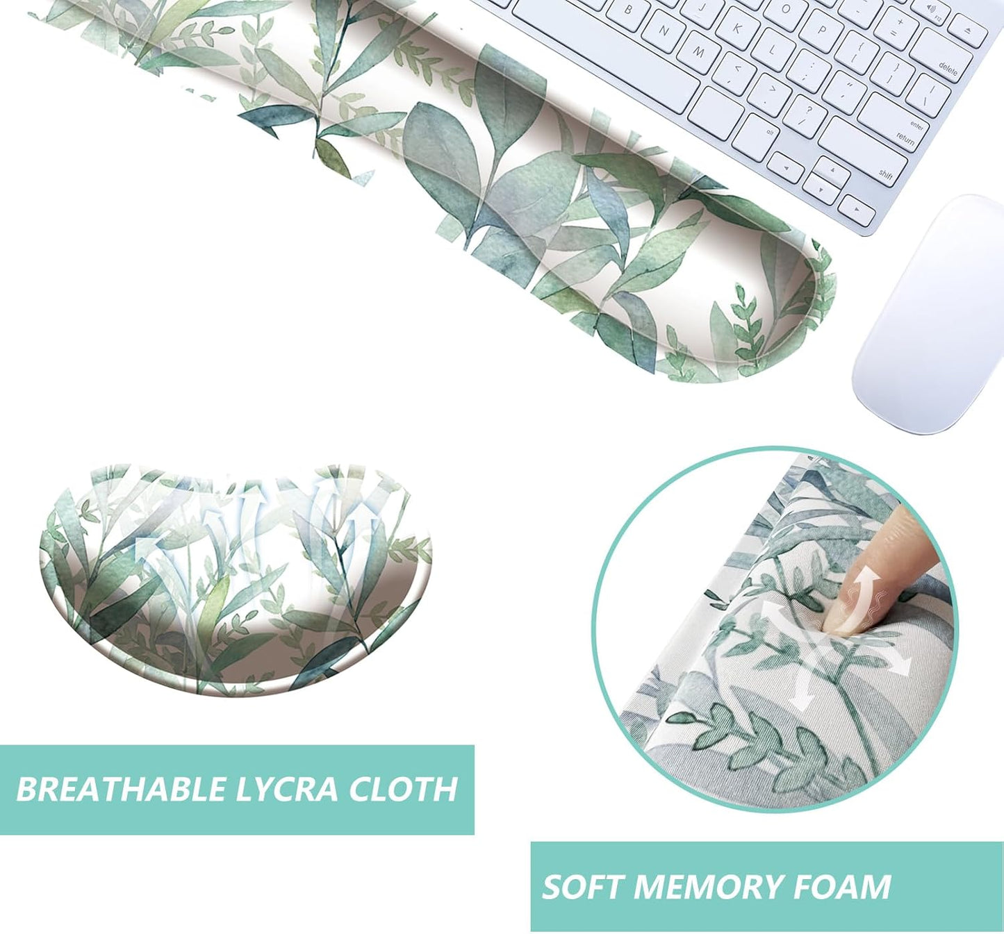 Keyboard Wrist Rest Mouse Wrist Support Set, Memory Foam Wrist Rest Pad for Computer Laptop Keyboard Mouse, Ergonomic Wrist Cushion Support for Typing Pain Relief, Gaming Home Office, Flowers Grass