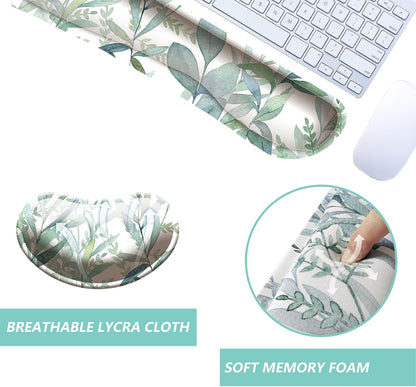 Keyboard Wrist Rest Mouse Wrist Support Set, Memory Foam Wrist Rest Pad for Computer Laptop Keyboard Mouse, Ergonomic Wrist Cushion Support for Typing Pain Relief, Gaming Home Office, Flowers Grass