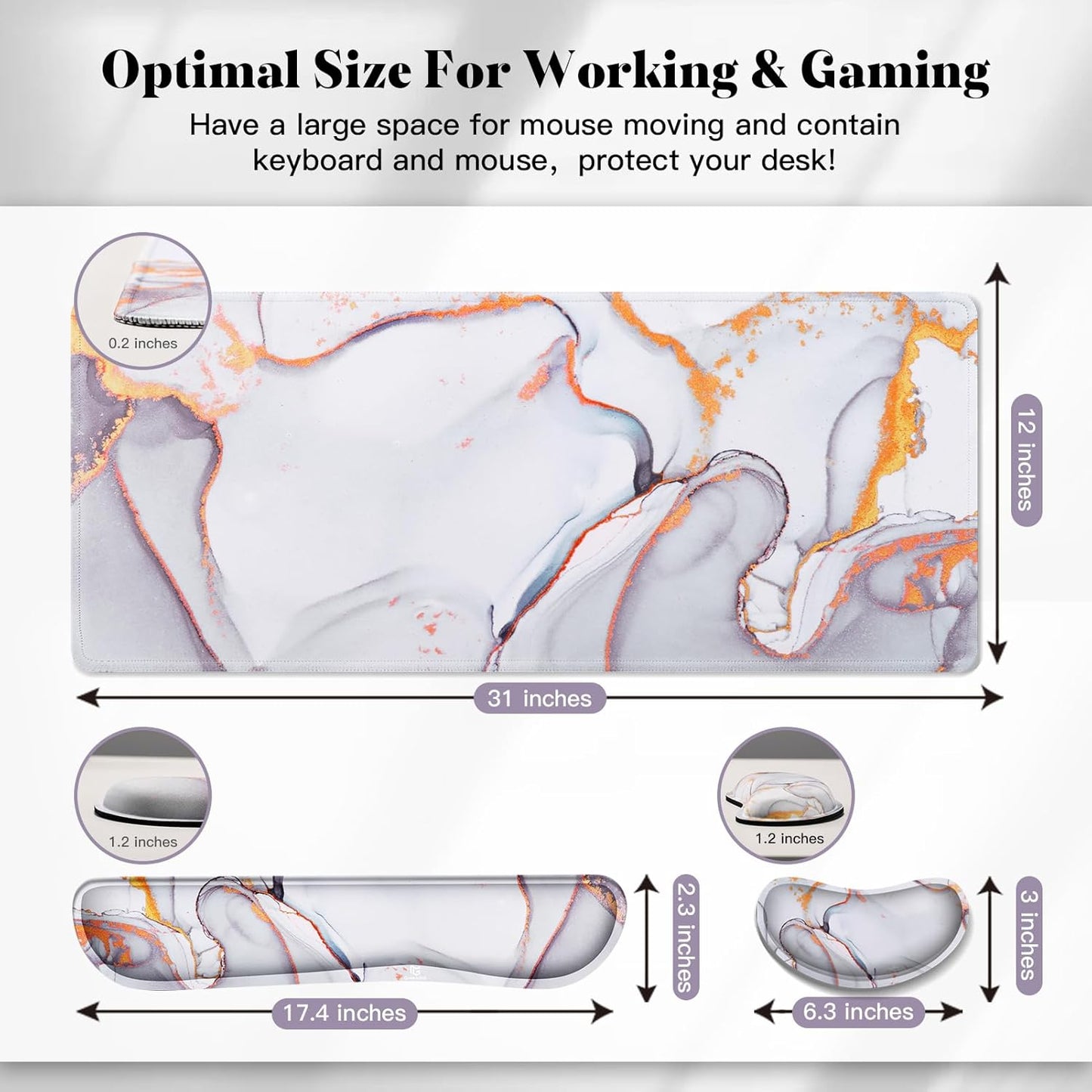 Gimars Upgrade Enlarge Silky and Superfine Fabric Gel Memory Foam Keyboard Wrist Rest Set, Ergonomic Keyboard Mouse Wrist Support for Typing Pain Relief, Comfort for Office, Gaming, Computer, Black
