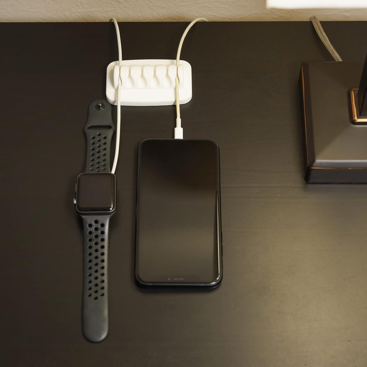 Desktop Cable Organizer, Weighted, Eco-Friendly Silicone, No Bad Smell, Bundled with 4 Reusable Cable Ties (Black)
