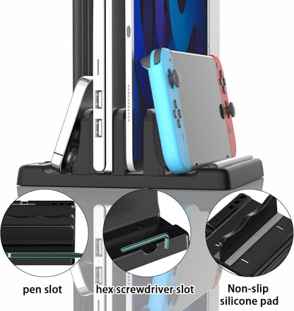 Vertical Laptop Stand Holder - Adjustable ABS Plastic Laptop Holder Vertical, Space-Saving 4 in 1 Compatible with All MacBook Pro Air, Mac, HP, Dell, Microsoft Surface (Black)