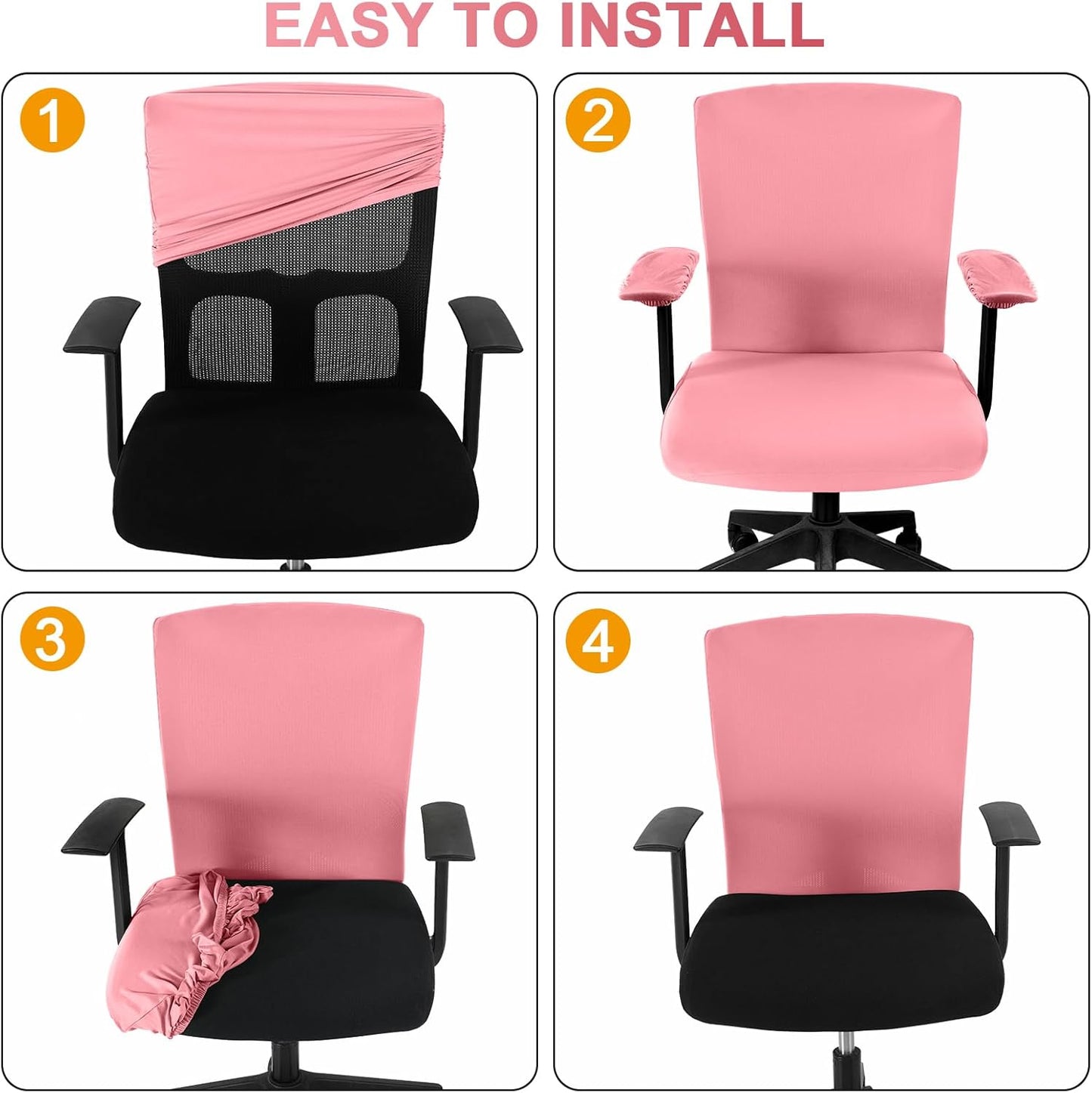 Tallew 4 Pcs Office Chair Covers Set Computer Universal Protective Stretchable Chair Seat Covers Desk Armrest Cover Pads Office Cushion Backrest for Rotating(Regular,Black)