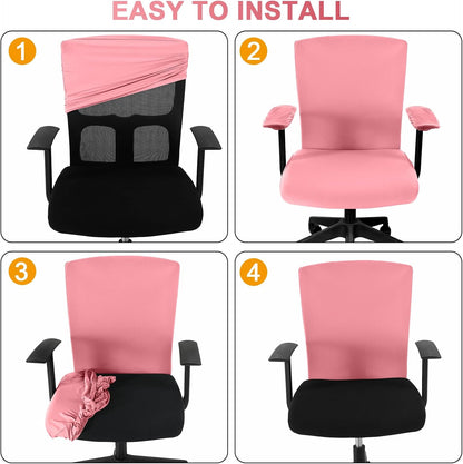 Tallew 4 Pcs Office Chair Covers Set Computer Universal Protective Stretchable Chair Seat Covers Desk Armrest Cover Pads Office Cushion Backrest for Rotating(Regular,Black)