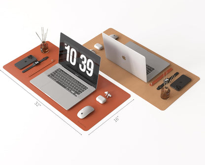 RENMTURE Desk Pad, Cork & PU Leather Desk Mat, Large Mouse pad, Non-Slip Desk Protector and Blotter, Waterproof Writing Pad, Desk Accessories and Organizers for Home Office (Light Yellow, 32"x16")