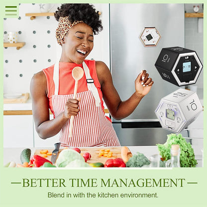 Hexagon Digital Clock Timer, Pomodoro Timer, Productivity Cube, Cubes Timer Kitchen Hexagon Flip Timer for Studying Cooking Exercising Easy to Use Flip (White)