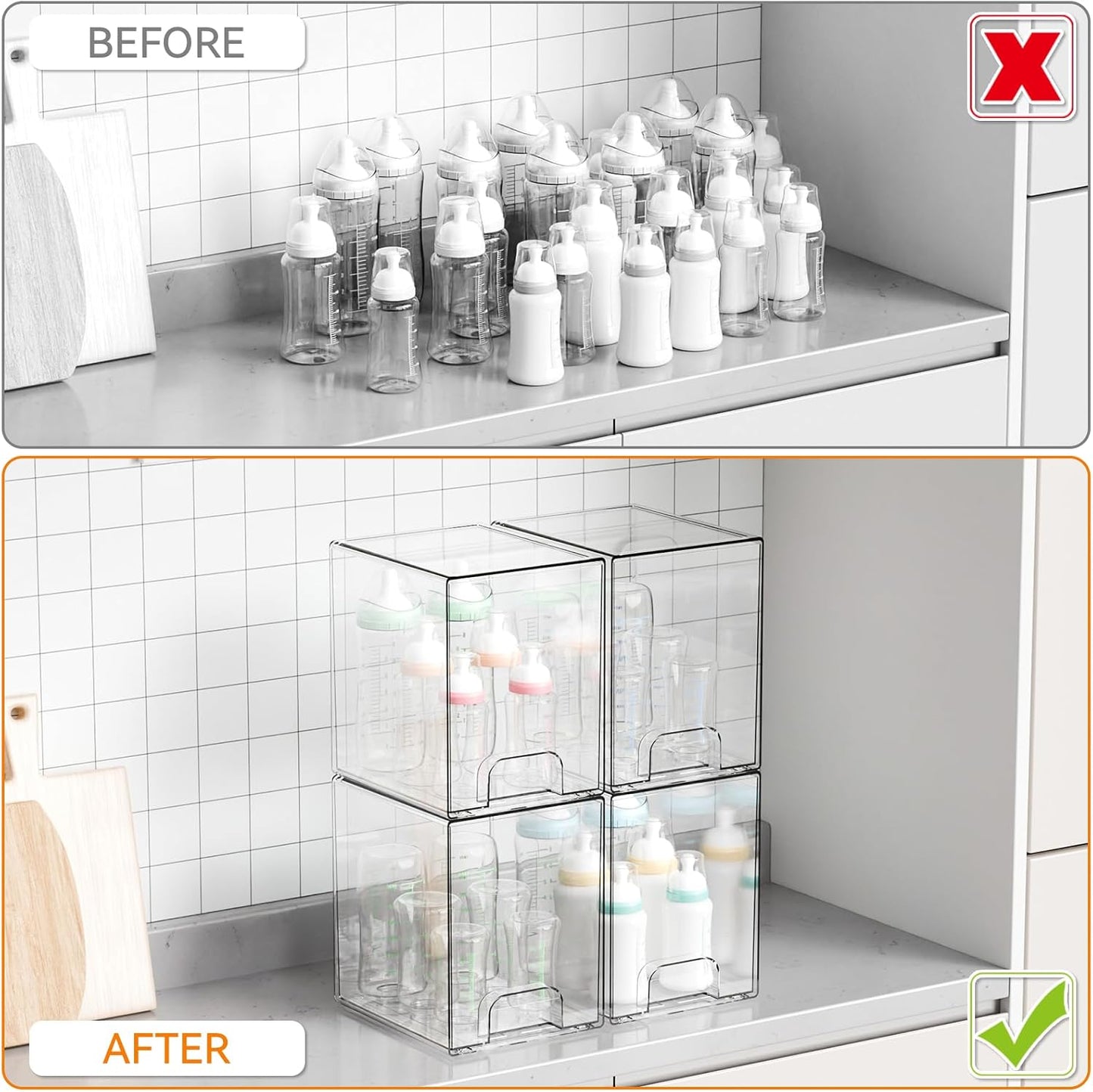 Yieach 8 Pack Small Clear Stackable Storage Drawers,2.2'' Tall Desk Organization and Storage,Plastic Office Supply Organizer,Acrylic Storage Containers for Makeup,Hair Clip,Accessory,Pen,Art Crafts