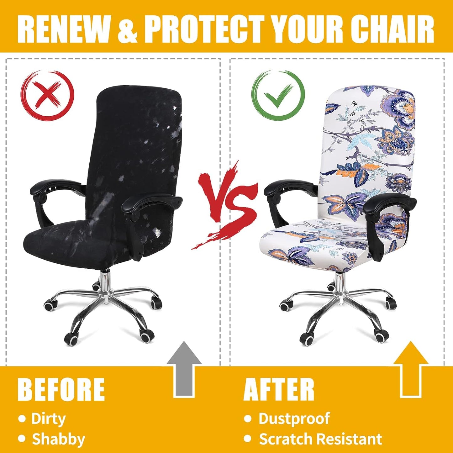Smiry Stretch Printed Office Chair Armrest Covers, 2 Pcs Soft Fit Removable Washable Computer Desk Chair Arm Covers Protector, Black