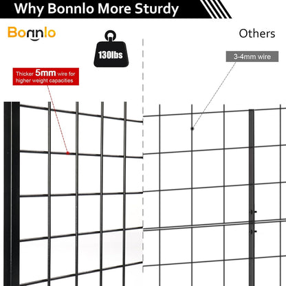 Bonnlo 6' x 2' Wire Grid Panel for Retail Display Gridwall, Wire Grid Wall Display Rack, 3-Pack Black