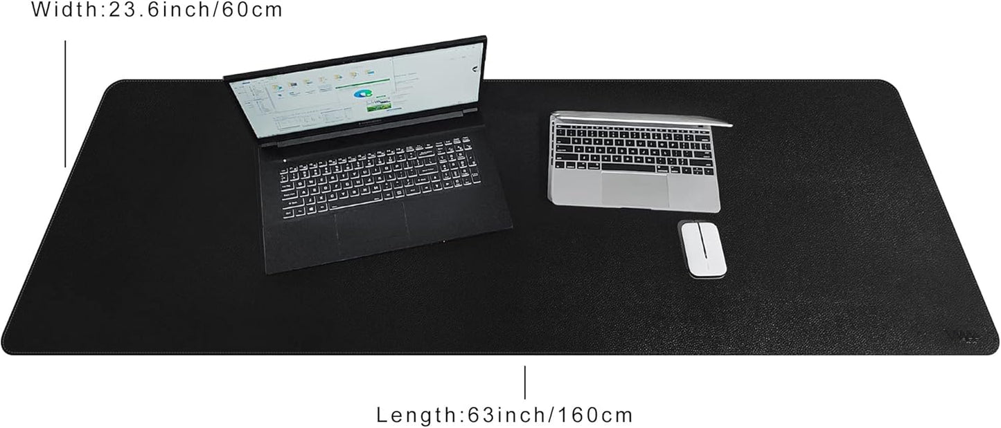 Vyaaa PU Leather & Cork Desk Mat, 39.4"x15.7" Dual Sided Computer Desk mat, Waterproof Large Mouse Pad, Non-Slip Office Desk pad, Office Desk Protector for Work/Gaming/Home (Black)