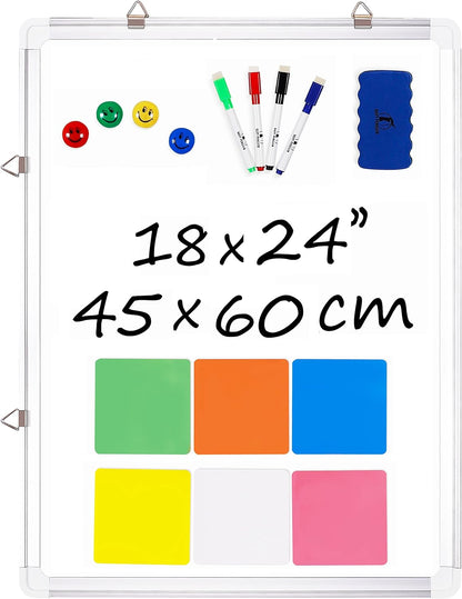 Whiteboard Set - Dry Erase Board 24 x 24 in with 1 Magnetic Eraser, 4 Dry Wipe Markers, 4 Magnets and 6 Magnetic Labels - Wall Hanging Reminder Kanban White Board for Home and Office (24x24 inch)
