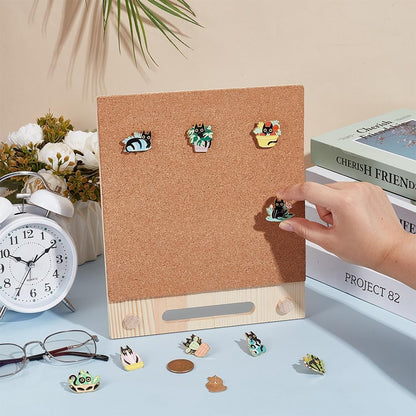 BENECREAT Pin Board Cork Board, 9.7x8.2inch Rectangle Bulletin Display Board Desktop Brooch Cork Display Stands for Brooch Pin Collection Display, Office Home and School Decor