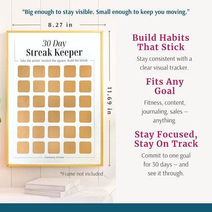 Daily Habit Tracker for Women – 30-Day Goal & Productivity Chart with Scratch-Off Motivation (8.3" x 11.7") | The Streak Keeper with Encouraging Prompts & Bonus Habit Guide