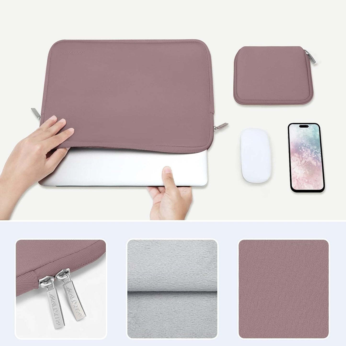 MOSISO Laptop Case 13.3 inch, 13-13.3 inch Laptop Sleeve Bag Compatible with MacBook Air/Pro 13/Pro 14 M5 M4 M3 M2 M1, HP Dell ASUS Lenovo, Neoprene Computer Sleeve Bag with Small Case, Baby Pink - Colors B