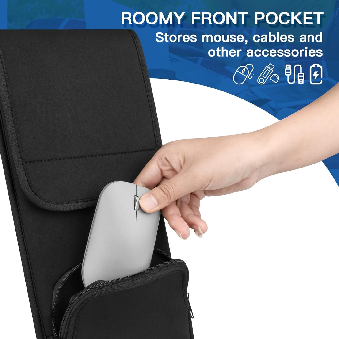 Keyboard Sleeve Travel Case for Wireless Bluetooth Full Size Keyboards (up to 20 Inches), 6.1" x 17.5" up to 6.1" x 20" Neoprene Protective Keyboard Case with Mouse Storage Pocket (Black)