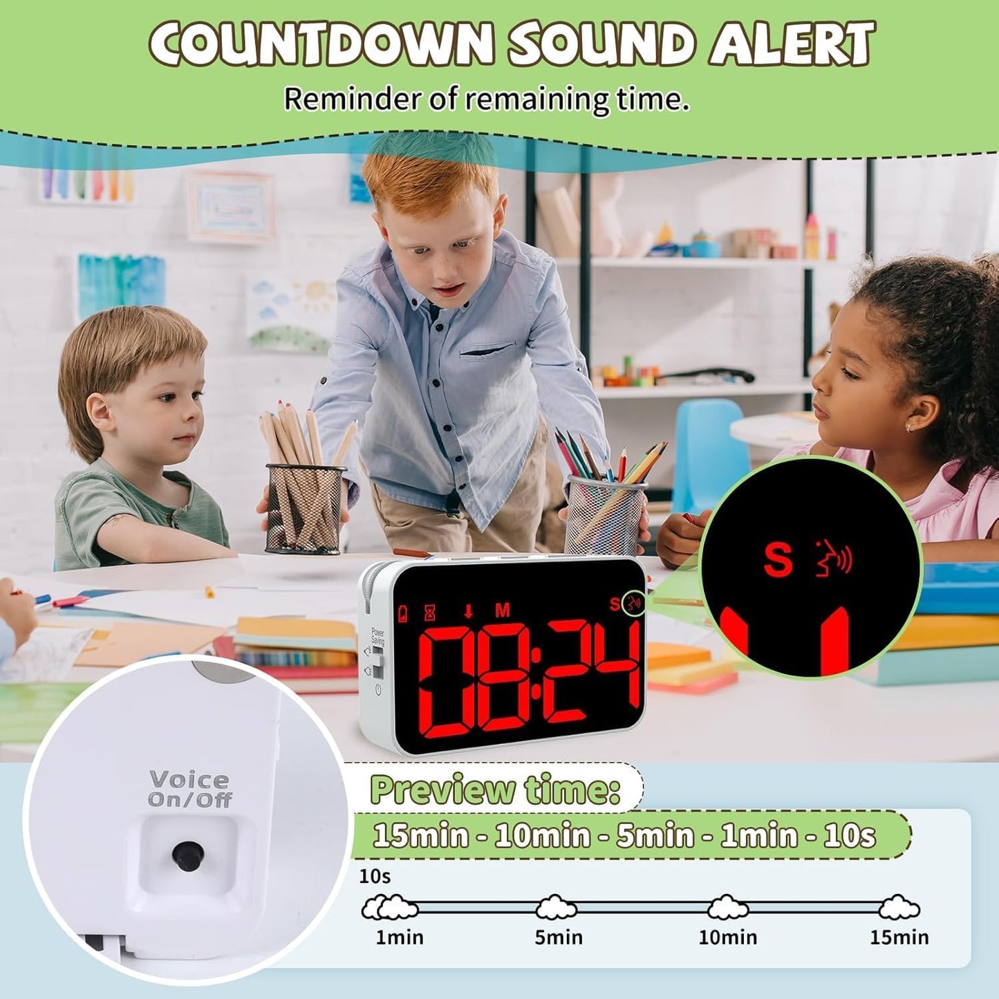PERSUPER Kitchen Digital Timer, Count Down Up, Rechargeable, Vibration Mode Adjustable Volume and Brightness LED Display, Time Management Cook, Desk, Kids Adults Study Teaching, Kitchen Gadgets RGB