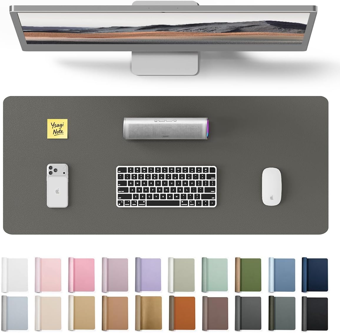 YSAGi Large Extended PU Leather Desk Pad Protector – Non-Slip Waterproof Desk Mat for Office & Home, Easy Clean Mouse Pad & Laptop Writing Blotter 35.4"x17" Black - Colors B