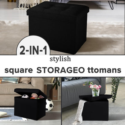LINMAGCO Ottoman Storage Ottoman with Storage Small Foot Rest Stool Under Desk Stool Short Folding Footrest Linen Cloth Dark Gray 16X12X12IN