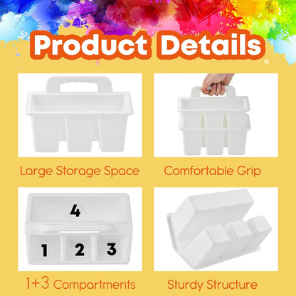 ALINK Classroom Caddy Storage Basket with Handle, 6 Pack Plastic Arts Office Crafts Caddy 4 Compartments for Kids, Pencil, Crayon, Marker, School Supplies - Clear