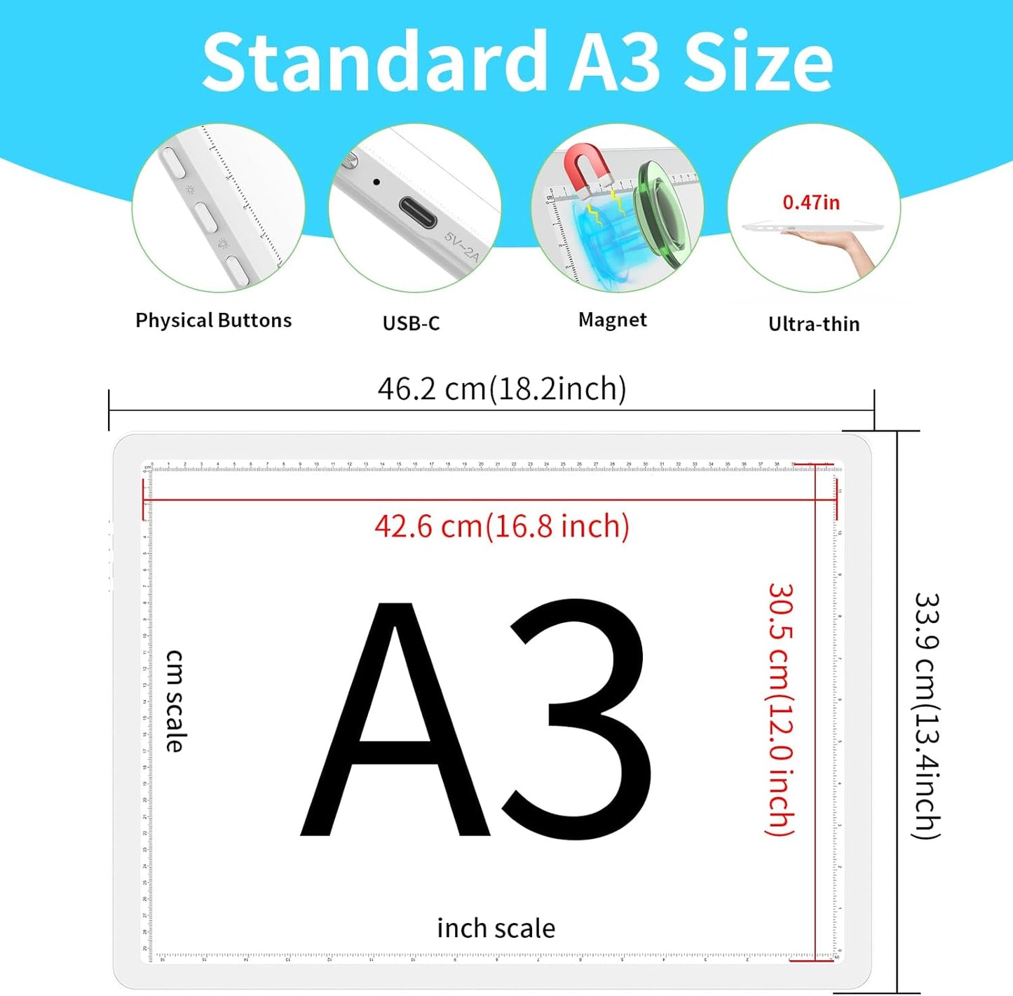 Phylosal Rechargeable A4 LED Light Pad with Built-in Stand, Magnetic Tracing Light Box for Drawing, Diamond Art Light Board with Side Button, Super Bright Light Table for Diamond Painting, Sketching