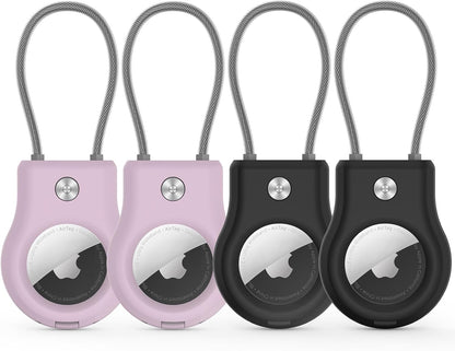 Air Tag Holder - (4 Pack) Air tag Lock Keychain with Wire Cable Compatible with Apple AirTag,Ultra Durable Anti-Lost Protective Case with Keyring for Luggage, Key, Backpack, Pet, Bag, Black