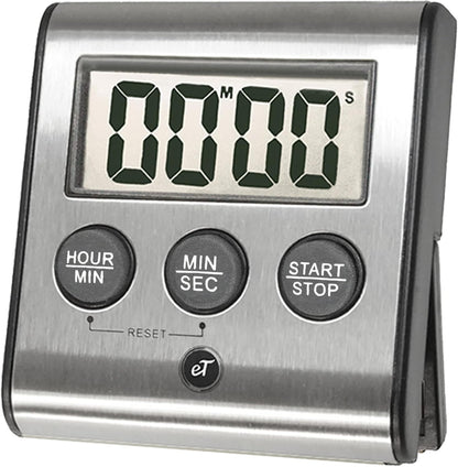 Elegant Digital Kitchen Timer, Stainless Steel Model eT-23, Super Strong Magnetic Back, Loud Alarm, Large Display, Auto Memory, Auto Shut-Off by eTradewinds