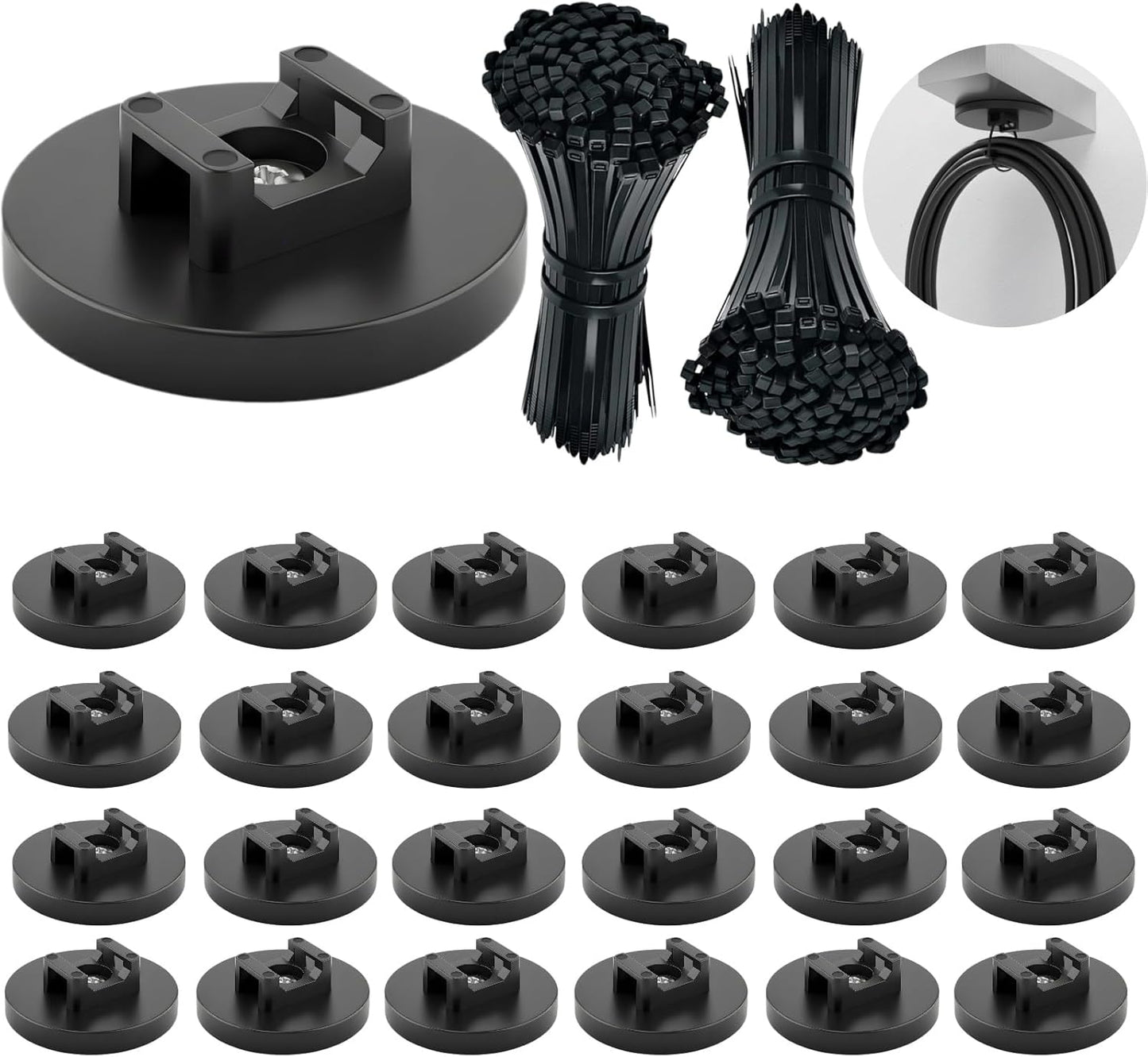 225 Pieces Magnetic Cable Ties Set, 25 Magnetic Zip Tie Mounts with 200 Cable Ties, Strong Wire Holder Cables Management, Multipurpose Electrical Cord Holders Organizer (22mm)