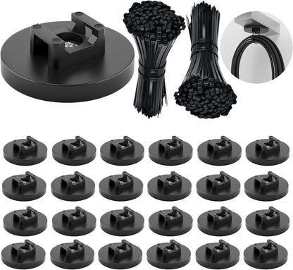 225 Pieces Magnetic Cable Ties Set, 25 Magnetic Zip Tie Mounts with 200 Cable Ties, Strong Wire Holder Cables Management, Multipurpose Electrical Cord Holders Organizer (22mm)