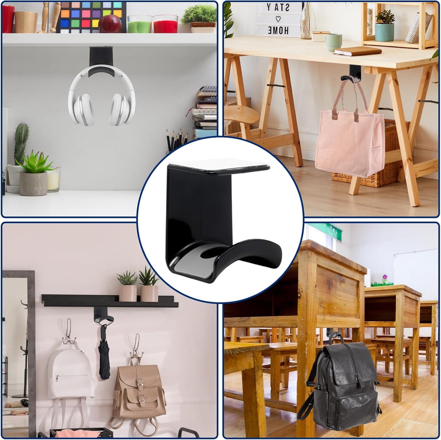 1Pcs Pink ABS Plastic Headphone Stand Hanger, Hanging Headset Holder Hook Under Desk, Adhesive Earphones Hangers for Desk Headphone Hanger, Most Headphones and Controller