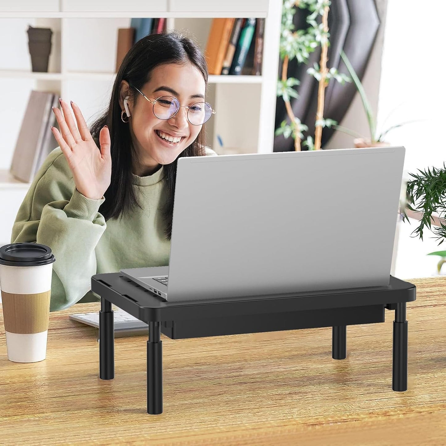 WALI Monitor Stand Riser with Drawer and 2 Pen Holders, Desk Organizers and Accessories for Computer, Printer, Laptop Stand for Home Office Supplies, (PTT004-B), 1 Pack, Black
