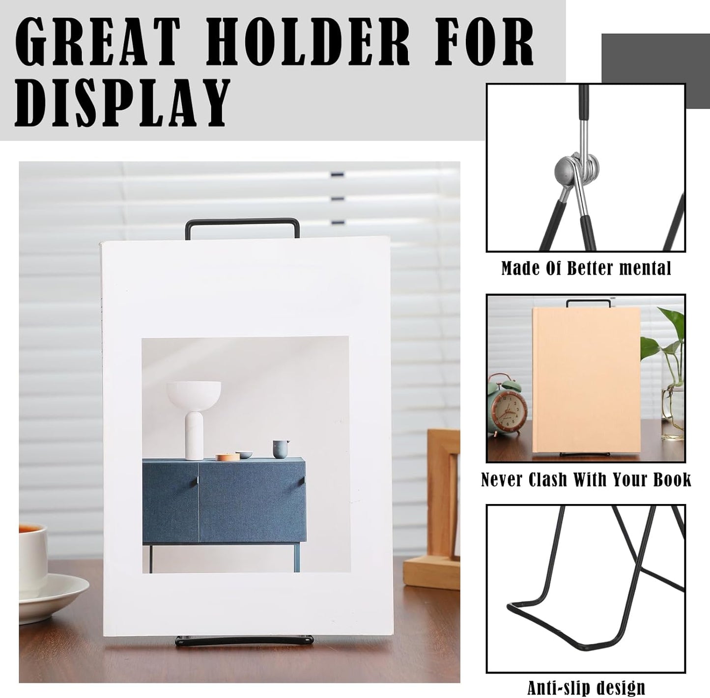 6 Pack 9.17 Inch Large Metal Book Stand for Display Adjustable Display Holder Easel Collector Stand for Home Office Back to School Books Frames Comic Plates Album CD Magazine