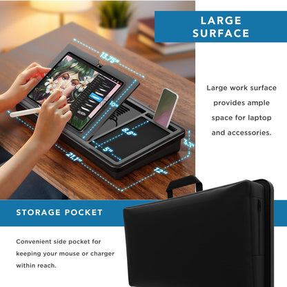 LAPGEAR Ergonomic Pro 2.0 Lap Desk with 9 Adjustable Heights, Built-in Mouse Pad & Phone Slot – Full Microbead Cushion, Storage Pocket – Fits Laptops up to 15.6" – Dusty Rose – Style No. 49504