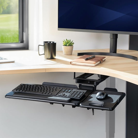 VIVO Adjustable 27 x 12 inch Under Desk Keyboard Tray with 2-Part Tilting Design, Ergonomic Under Table Mount with Padding, Black, Mount-KBTM1