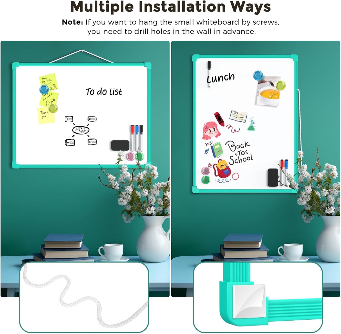 MaxGear Double-Sided Dry Erase Board for Wall, 16"x12" Hanging Whiteboard, Small Dry Erase White Board with 3 Markers and 4 Magnets, Portable Whiteboard for Planning, Drawing, Memo, to Do List