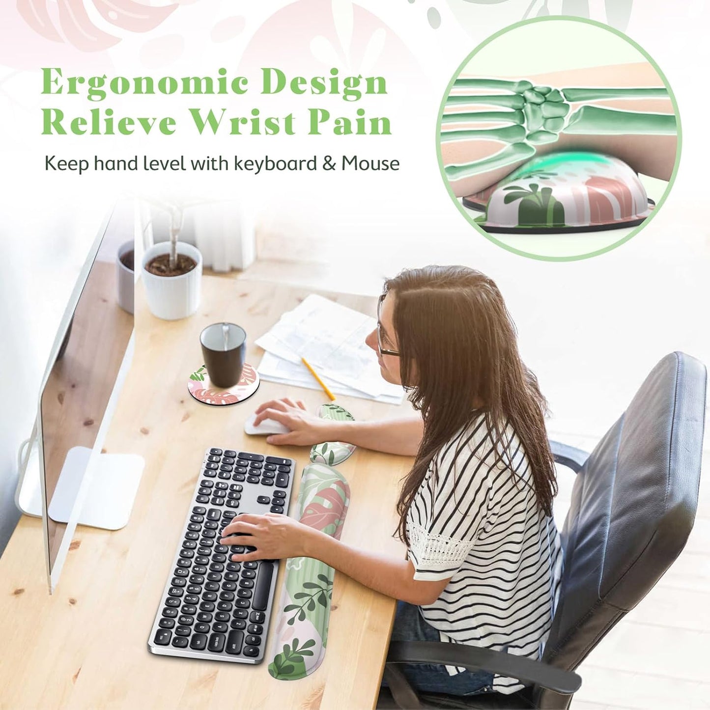 Gimars Upgrade Enlarge Silky and Superfine Fabric Gel Memory Foam Keyboard Wrist Rest Set, Ergonomic Keyboard Mouse Wrist Support for Typing Pain Relief, Comfort for Office, Gaming, Computer, Black