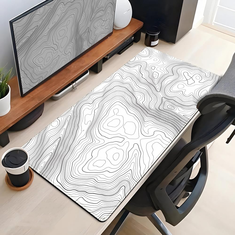 World Map Desk Mat Historical World Map Desk Pad Extra Large Computer Mouse Pad XL Black Topographic Mousepad Keyboard Pad for Desk Gaming Computer Laptop Office Non-Slip Desk Pad 31.5x11.8 in