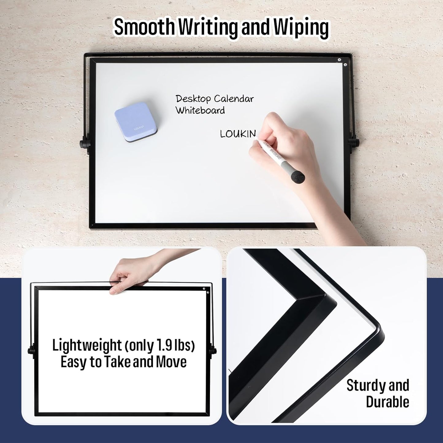 Loukin 17"x12" Dry Erase Calendar,Magnetic Desktop Whiteboard with Stand, Reusable Whiteboard Planner Schedule for Desk, Office, Classroom, 6 Markers & 4 Magnets& 1 Eraser Included