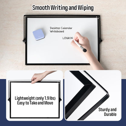 Loukin 17"x12" Dry Erase Calendar,Magnetic Desktop Whiteboard with Stand, Reusable Whiteboard Planner Schedule for Desk, Office, Classroom, 6 Markers & 4 Magnets& 1 Eraser Included