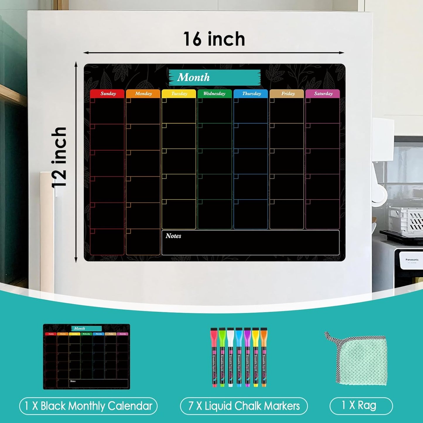 MaxGear Weekly Dry Erase Board for Fridge, 16"x12" Magnetic Calendar Whiteboard Planner for Refrigerator with Stain Resistant Technology, Include 7 Fine Point Markers and 1 Eraser